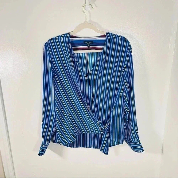 Rag & Bone Felix Pinstripe Silk Tied Blouse Small - Picture 2 of 9